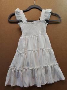 lot 27698 image: Girls White Smocked Tiered Ruffle Dress 4-5Y - Retail $12
