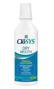 lot 27705 image: CloSYS Dry Mouth Mouthwash Rinse, 16oz, Alcohol-Free, pH Balanced, Dry Mouth Relief, Mild Mint Flavor - Retail $14