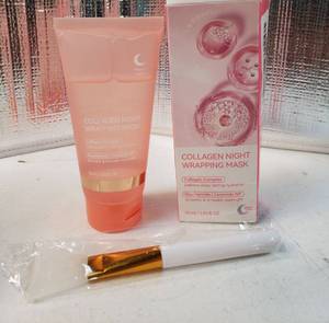lot 27721 image: Collagen Overnight Sleeping Mask, Hydrating Night Face Mask with Niacinamide & Ceramide, Moisturizing Overnight Facial Treatment for Smoother-Looking Skin, 2.53 fl. oz - Retail $9
