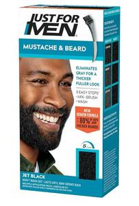 lot 27722 image: Just For Men Mustache & Beard Multiple Uses Beard Coloring for Gray Hair with Brush, With Keratin Biotin Aloe and Coconut Oil for Healthy Facial Hair - Jet Black, M-60 - Retail $12