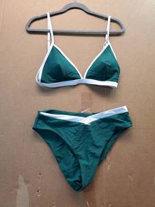 lot 27743 image: Green & White Trim Triangle Bikini Set L - Retail $18