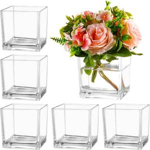 lot 7417 image: Square Clear Glass Vases Set of 6, 5-Inch Vases for Centerpieces