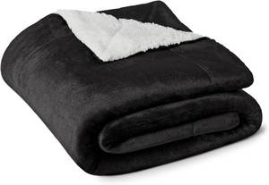 lot 7426 image: Amazon Basics Reversible Sherpa Throw Blanket 50x60 Black