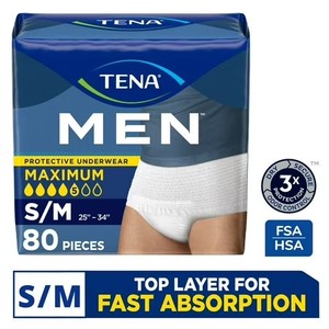 lot 7434 image: $49 TENA Incontinence Underwear for Men, Maximum, SmallMedium, 80 ct