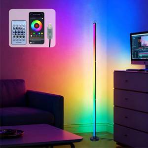 lot 7439 image: RGB LED Corner Floor Lamp with Music Sync, 16M Colors, 213 Modes