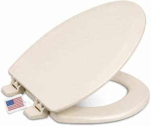 lot 7442 image: Centoco Heavy-Duty Elongated Toilet Seat, Wood Core, Biscuit