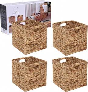lot 7445 image: $57 12x12in Water Hyacinth Storage Baskets Set of 4, Foldable Cubes