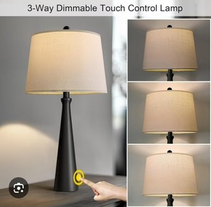 lot 7448 image: 3-Way Dimmable Touch Control, Modern Black Nightstand Lamp
