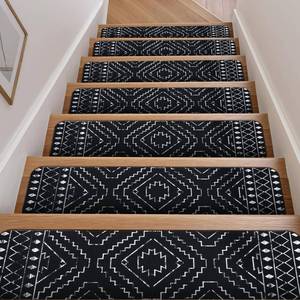 lot 7450 image: $60 OJIA Boho Stair Treads Non-Slip 30x8in 15pcs Black