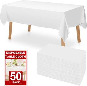lot 7472 image: RowinsyDD 50 Pack White Disposable Tablecloths, 54 x 108 in