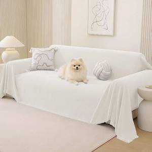 lot 7473 image: Chenille Couch Cover for Dogs, 71x118 in, BeigeWhite, 3-Cushion