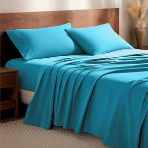 lot 7477 image: $70 Bare Home Flannel Sheet Set 100% Cotton, Deep Pocket King Aqua