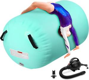 lot 7486 image: $52 Inflatable Gymnastics Air Roller Barrel Green 40x23.6in with Pump