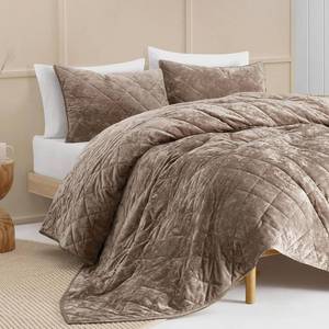 lot 7493 image: $80 Wonderful Velvet Brown Quilt Set, Queen Diamond Stitch, All Season