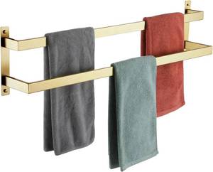 lot 7520 image: $51 KOKOSIRI 2-Tier Bath Towel Bar Brushed Gold 32-Inch Wall Mounted