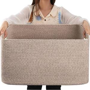 lot 7527 image: OIAHOMY 75L Woven Cotton Rope Storage Basket with Handle