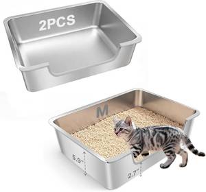 lot 7533 image: $46 Low-Entry Litter Box for Senior Cats, Stainless Steel, ONE Pack