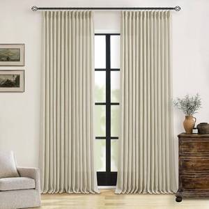 lot 7553 image: $76 TWODRAPES Linen Curtain Panels 2x40x102 Beige Pinch Pleat