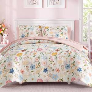 lot 7557 image: $46 Geniospin Twin Girls Comforter Set - 5-Piece Floral Pink Bedding