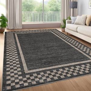 lot 7558 image: $120 GarveeHome Washable Area Rug 8x10 Non-Slip Checkered Living Room