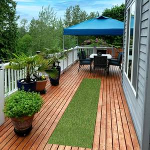 lot 7570 image: Superior Artificial Grass IndoorOutdoor Rug, 1 x 14, Green, see note