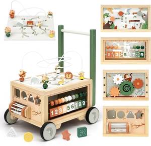 lot 7579 image: $63 Joyreal Wooden Baby Walker 9-in-1 Push Walker with Activity Cube