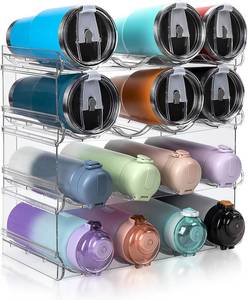 lot 7591 image: spospo Stackable Water Bottle Organizer, 4-Tier, Holds 16 Bottles