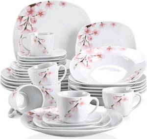 lot 7596 image: $78 VEWEET Annie Porcelain Dinnerware Set for 6, 30-Piece Pink Floral
