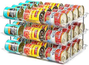 lot 7608 image: Amllas Can Organizer for Pantry, 3-Column Rolling Rack for 36Cans