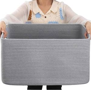 lot 7612 image: OIAHOMY 75L Woven Blanket Storage Basket with Handles, Grey