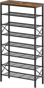 lot 7614 image: $50 YATINEY 8-Tier Shoe Rack, Holds 32 Pairs, Rustic Brown SS08BR