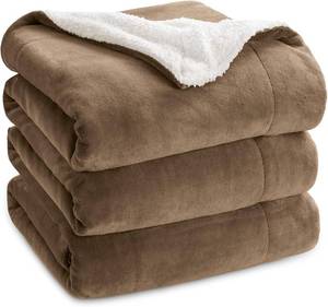 lot 7615 image: Bedsure GentleSoft Sherpa Fleece Blanket, Queen, 90x90, Camel