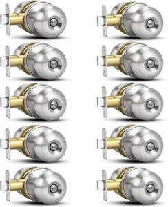 lot 7629 image: Plustool 10 Pack Brushed Nickel Door Knobs, Privacy Lock