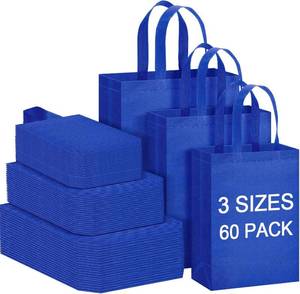 lot 7635 image: MULTICOLORED 60 Pack Reusable Grocery Bags, Non Woven Tote, 3 Sizes