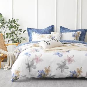lot 7644 image: $68 ALEISSEL Natural Cotton 3pc Floral Queen Comforter Set - GrayBlue