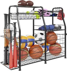 lot 7652 image: $60 Garage Sports Equipment Organizer with Wheels for Balls Black