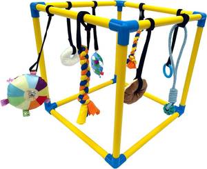 lot 7659 image: Dewonch Puppy Play Gym with 8 Toys, PVC Frame, Bungee Straps