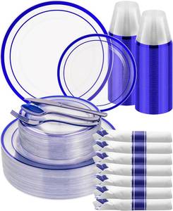 lot 7668 image: $47 Goodluck Independence Day Blue Plastic Plates Set with Silverware