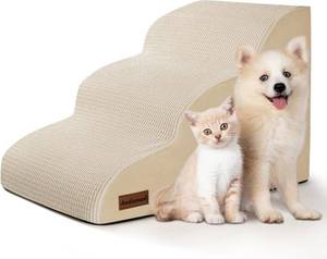 lot 7671 image: Aodisman 3-Step Dog Ramp & Stairs for SofaChair, Non-Slip, Beige
