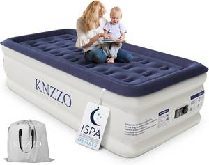 lot 7677 image: $56 KNZZO Twin Air Mattress with Built-in Pump, Flocked Top, Bag