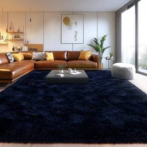 lot 7694 image: Navy Blue 5x7 Area Rug - Soft Shaggy Living Room Carpet