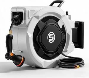 lot 7695 image: $104 SUNPOW Retractable Garden Hose Reel - 12x100ft, Wall Mounted