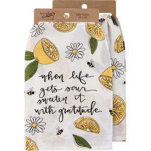 lot 37887 image: 2 Count of Primitives by Kathy When Life Gets Sour Sweeten It with Gratitude Kitchen Towel  28 L x 28 W  Multicolor