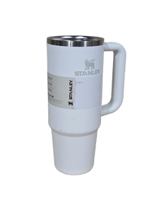 lot 37925 image: Stanley Insulated Travel Mug with Handle and Stainless Steel Rim -Missing Lid and Straw, Has a Few Marks