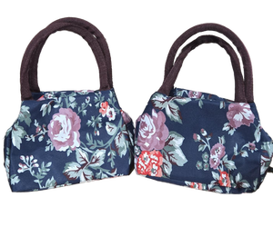 lot 37943 image: Floral Print Handbags with Burgundy Handles, Set of 2