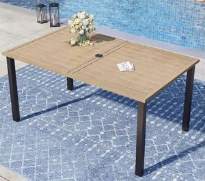 Brown Rectangle Metal Patio Outdoor Dining Table with Umbrella Hole - Retail: $208