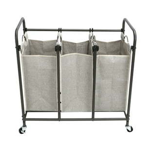 lot 40772 image: Better Homes & Gardens 3 Bag Laundry Sorter  Metal Rolling Cart with Grey Fabric Bins