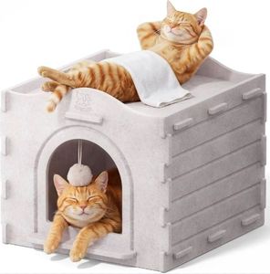 lot 40784 image: Apasiri Cat Bed Cave for Indoor Cats New Felt Cat Bed with Fluffy Ball, Foldable Cat House with Scratch-Resistant Board, Hideaway Cat Cave for Timid Cats, Sturdy Two-Tier Cat Condo & Cat Houses