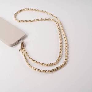 lot 40818 image: 2 Pack Hello Lux Gold Tone Chain with Faux Leather Phone Crossbody Strap - White