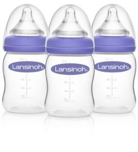 lot 42432 image: Lansinoh Anti-Colic Baby Bottles with Slow Flow Nipples (Size S) - 5oz3pk BPA-Free, Silicone Nipples